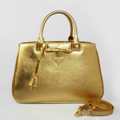 Prada Saffiano Bow Tote Borse a pelle vitello d'oro Toscana